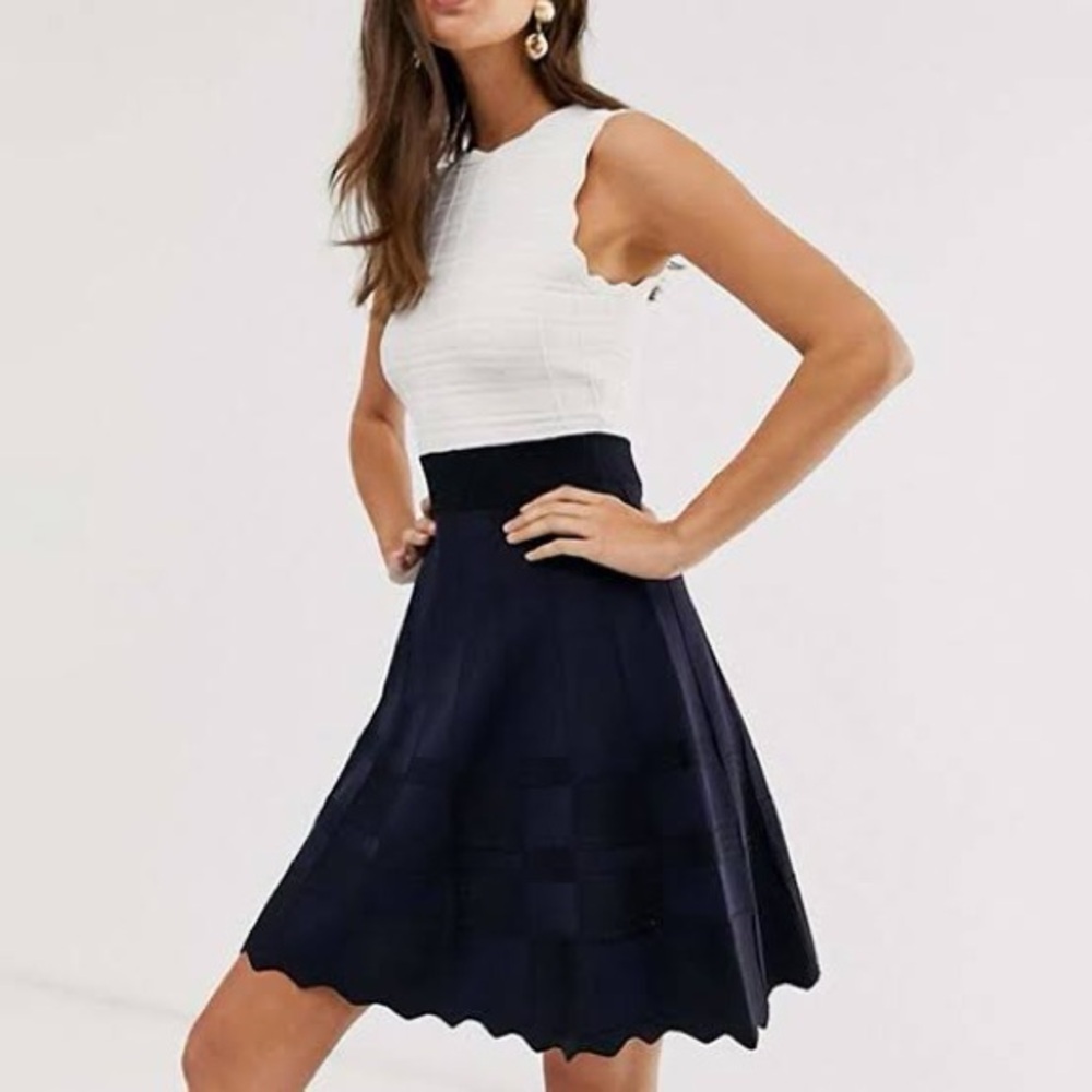 Ted Baker London Polino Knit Sleeveless Sweater Dress in White/Navy | Size 1 / S